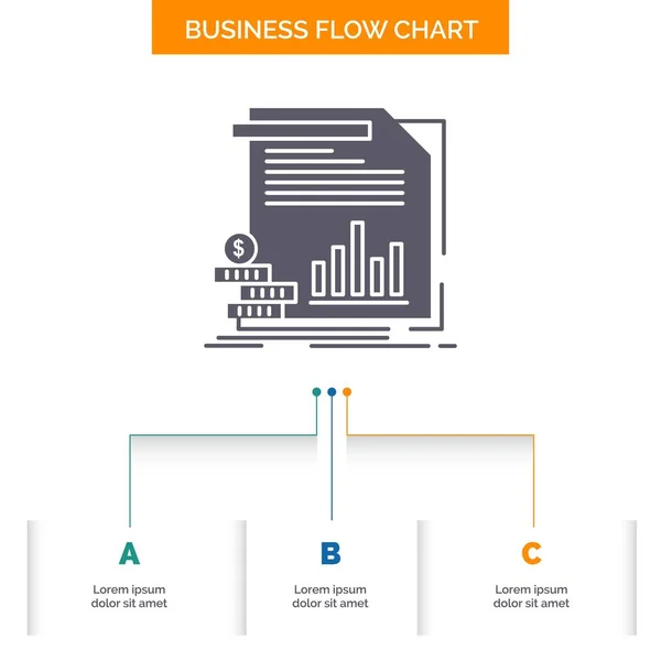 报告业务流程图设计与3个步骤 用于演示文稿背景模板位置的字形图标 — 图库矢量图片