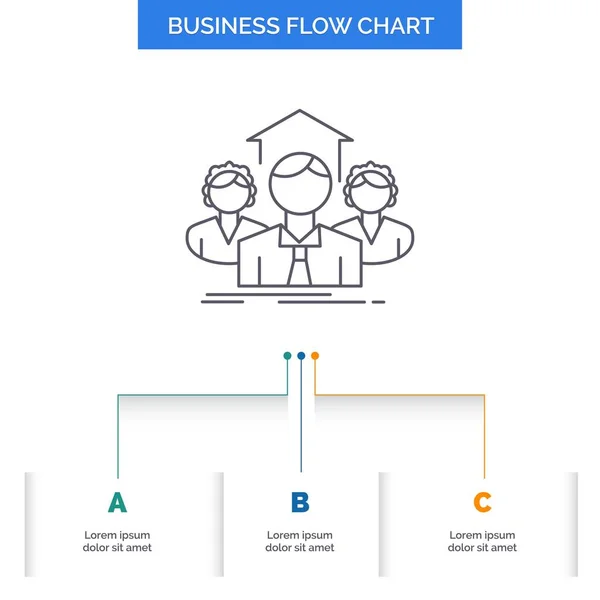 团队合作 会议业务流程图设计与3个步骤 用于演示文稿背景模板位置的行图标 — 图库矢量图片