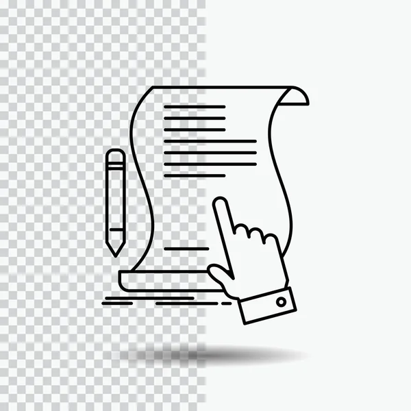 Контракт Документ Бумага Подпись Договор Заявка Line Icon Прозрачном Фоне — стоковый вектор
