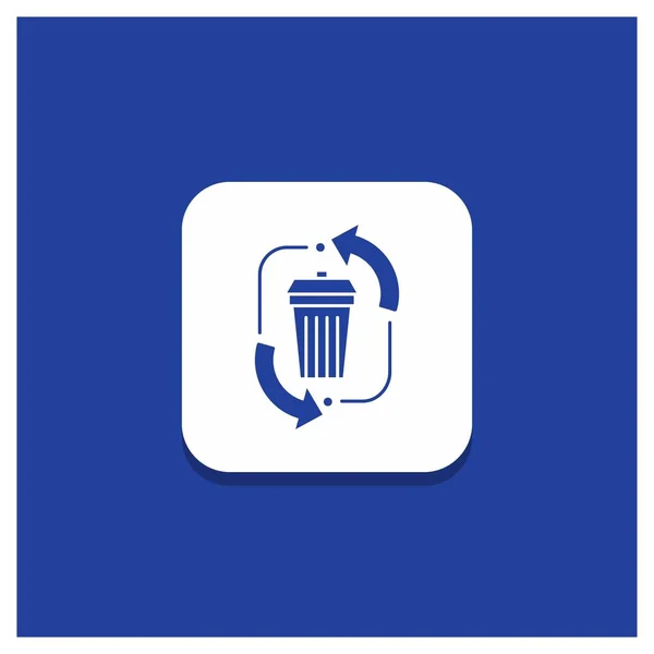 用于废物 回收字形图标的蓝色圆形按钮 — 图库矢量图片