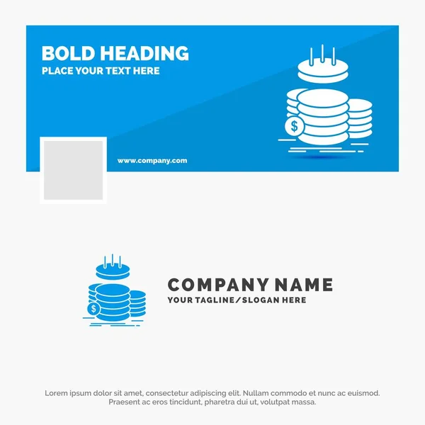 Blue Business Logo Template Coins Finance Gold Income Savings Facebook — Stock Vector