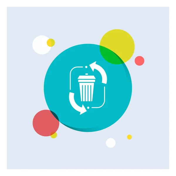 Afval Verwijdering Vuilnis Beheer Recycle Wit Glyph Kleurrijke Cirkel Pictogramachtergrond — Stockvector
