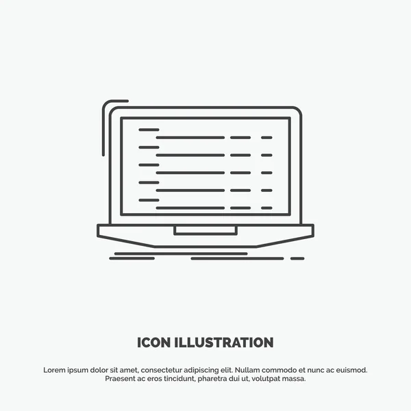 Api Aplicación Codificación Desarrollador Icono Portátil Línea Vectorial Símbolo Gris — Vector de stock