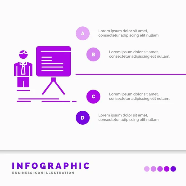 Presentazione Uomo Affari Grafico Grafico Progresso Infografica Template Sito Web — Vettoriale Stock