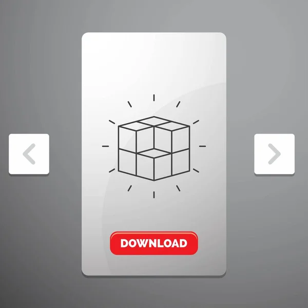 解决方案 立方体线图标在旋转木马分页滑块设计 红色下载按钮 — 图库矢量图片