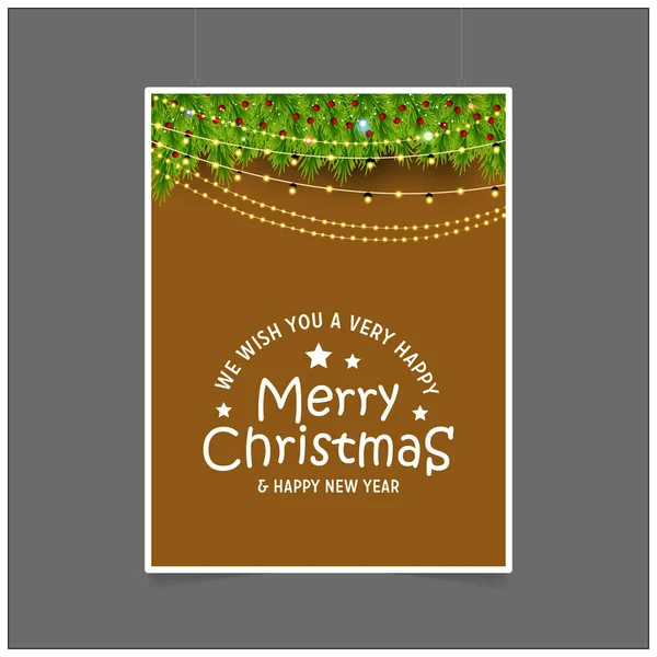 Wish You Very Happy Merry Christmas Happy New Year Lights — Stock Vector