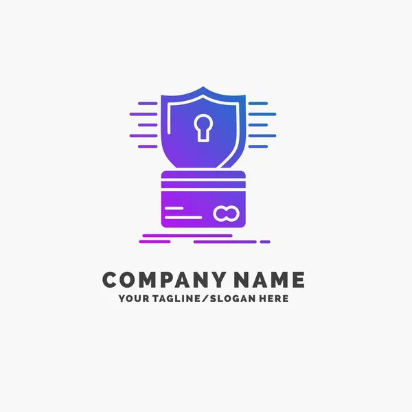 Segurança Cartão Crédito Cartão Pirataria Cortar Roxo Business Logo Template — Vetor de Stock