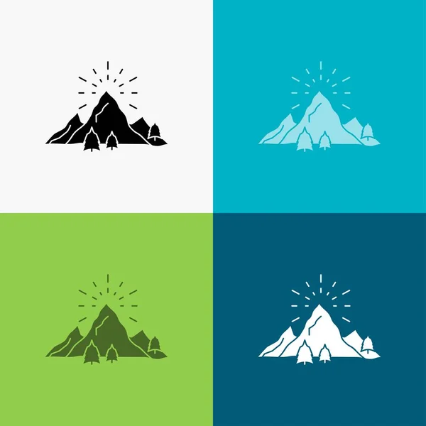 Hill Landschap Natuur Berg Vuurwerk Pictogramachtergrond Verschillende Glyph Stijl Design — Stockvector