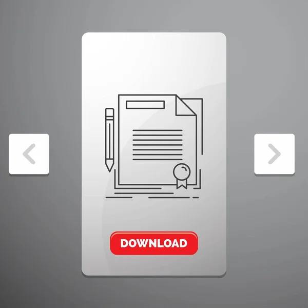 Соглашение Контракт Сделка Документ Бумага Линия Иконка Carousal Pagination Дизайн — стоковый вектор