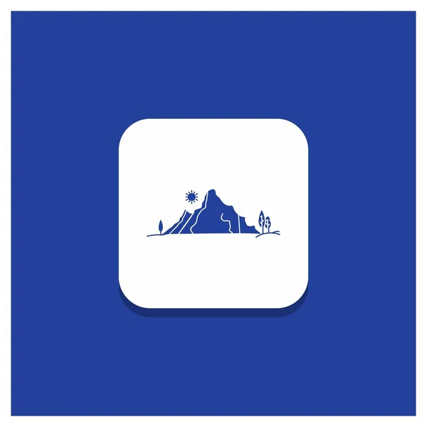 Botón Redondo Azul Para Montaña Paisaje Colina Naturaleza Árbol Icono — Vector de stock