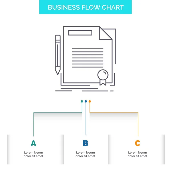 纸业务流程图设计与3个步骤 用于演示文稿背景模板位置的行图标 — 图库矢量图片