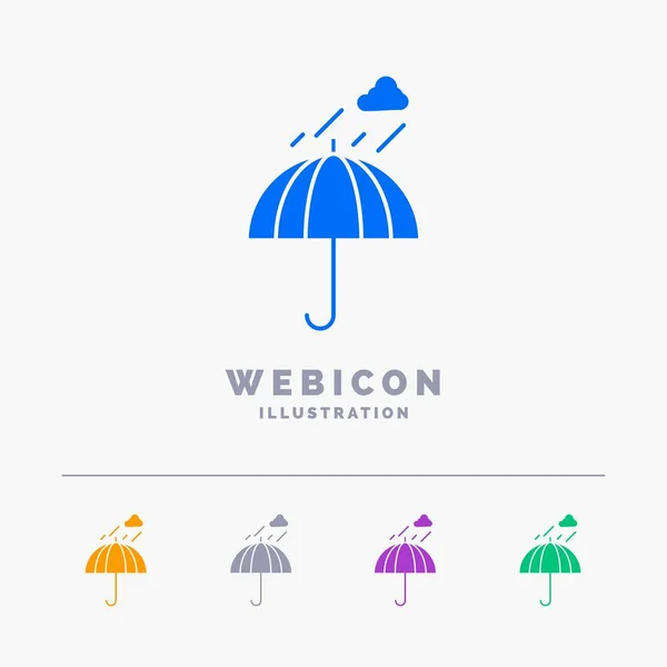 Umbrella, camping, rain, safety, weather 5 Color Glyph Web Icon Template isolated on white. Vector illustration