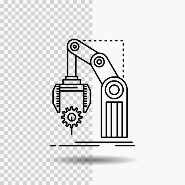 Automatisering Fabriek Hand Mechanisme Pakket Lijn Pictogram Transparante Achtergrond Zwarte — Stockvector