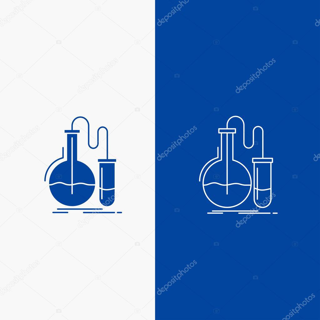 Analysis, chemistry, flask, research, test Line and Glyph web Button in Blue color Vertical Banner for UI and UX, website or mobile application