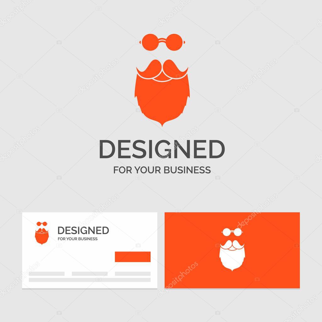 Business logo template for moustache, Hipster, movember, beared, men. Orange Visiting Cards with Brand logo template.