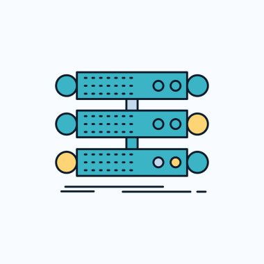 sunucu, yapısı, raf, veritabanı, veri düz simgesi. yeşil ve sarı işaret ve sembolleri Web sitesi ve mobil appliation için. vektör çizim