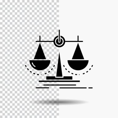 Denge, karar, adalet, hukuk, şeffaf arka plan üzerinde glif simge ölçeği. Siyah simgesi