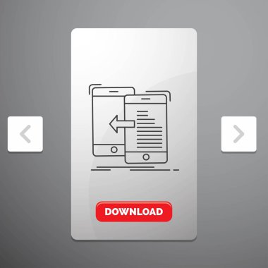 veri, transfer, mobil, yönetim, çizgisi simgesinde hareket hoşlanmak Pagination Slider tasarımı ve kırmızı Download düğme