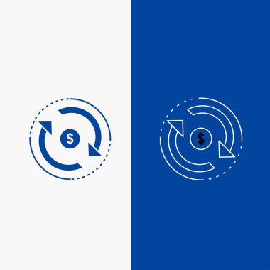 Dolaşımı, finans, akış, çarşı, para hattı ve glif web UI ve Ux, Web sitesi veya mobil uygulama için mavi renkte Dikey Banner düğme