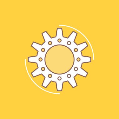 yönetimi, süreç, üretim, görev, düz çizgi dolu kutsal kişilerin resmi iş. Güzel Logo düğme UI ve Ux, Web veya mobil uygulama için sarı arka plan üzerinde