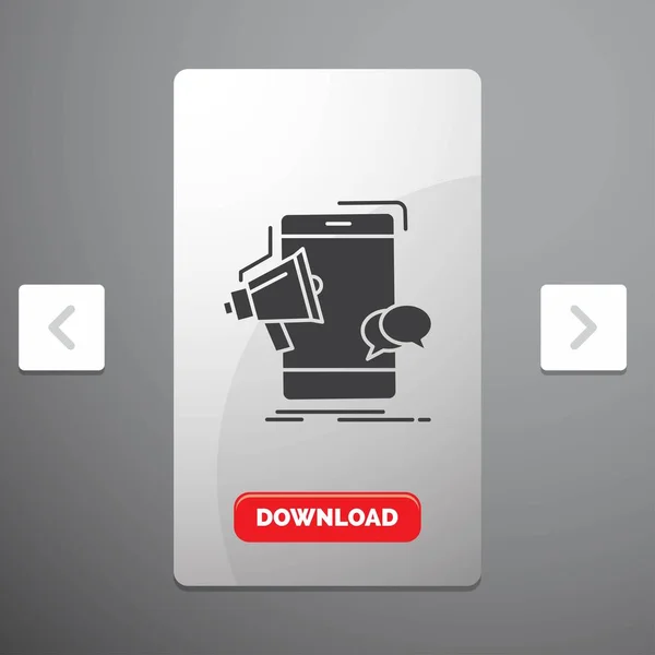 Megáfono Promoción Glyph Icono Paginación Carrusel Diseño Deslizante Botón Descarga — Vector de stock