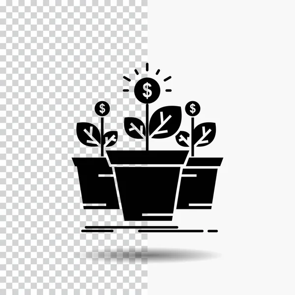 Growth Money Plant Pot Tree Glyph Icon Transparent Background Black — Stock Vector