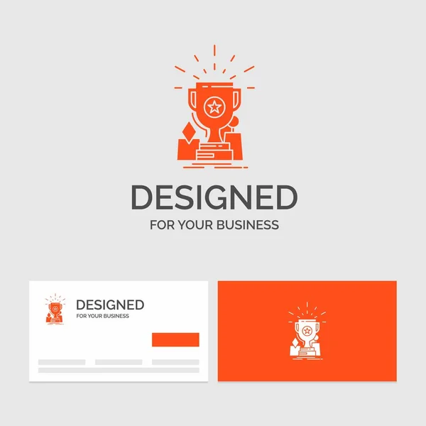 Logo Vorlage Für Leistung Auszeichnung Pokal Preis Trophäe Orangefarbene Visitenkarten — Stockvektor
