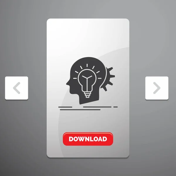 創造的 創造性 ヘッド アイデア 大酒盛り改ページ調整スライダー設計 赤いダウンロード ボタンのグリフ アイコンを思考 — ストックベクタ