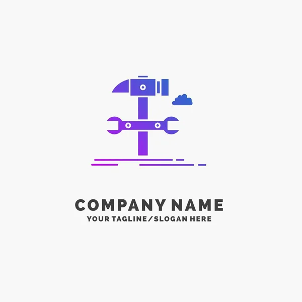 Construir Engenharia Martelo Reparação Serviço Purple Business Logo Template Lugar — Vetor de Stock