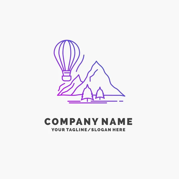 Prozkoumat Cestování Hory Kempování Balónky Purple Obchodní Logo Šablonu Místo — Stockový vektor
