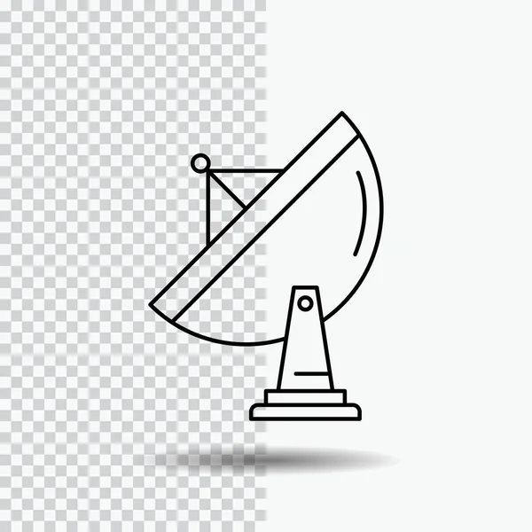 Satelliet Antenne Radar Ruimte Schotel Lijn Pictogram Transparante Achtergrond Zwarte — Stockvector