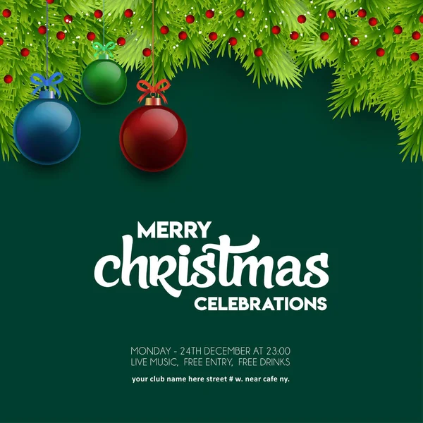 Neşeli Noel kutlama topları Bokeh yeşil arka plana sahip