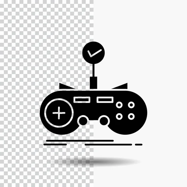 Check Controller Game Gamepad Gaming Glyph Icon Transparent Background Black — Stock Vector