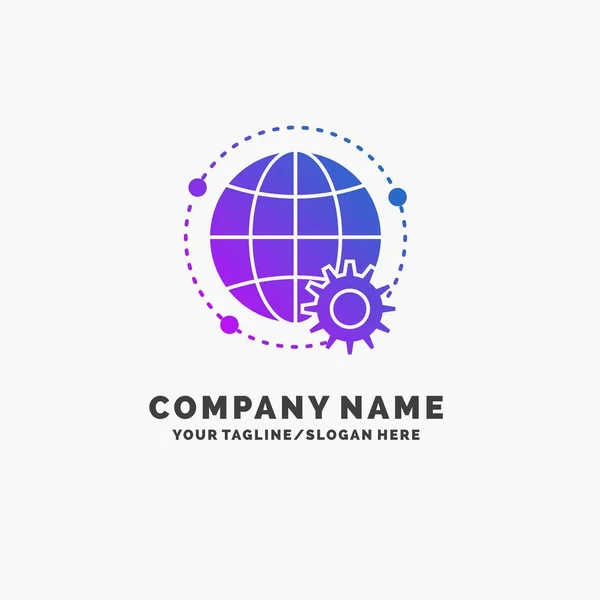 Conectado Online Mundo Globo Multiplayer Purple Business Logo Template Lugar — Vetor de Stock