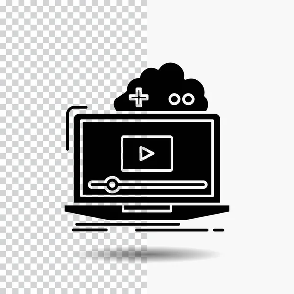 Хмара Гра Онлайн Потокове Відео Значок Гліф Прозорим Фоном Чорний — стоковий вектор