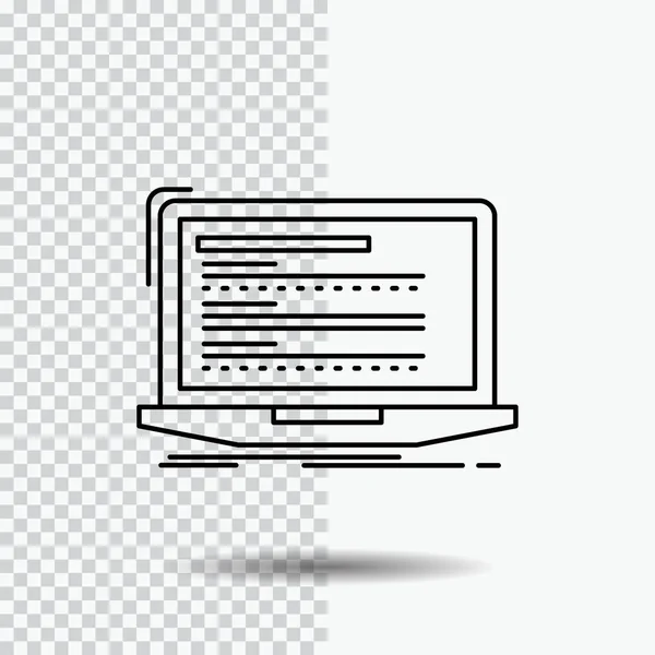 コード コーディング コンピューター モノブロック 透明な背景の線アイコンのラップトップ 黒いアイコン ベクトル図 — ストックベクタ