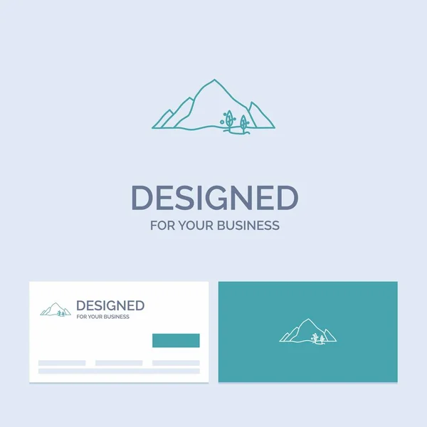 mountain, landscape, hill, nature, tree Business Logo Line Icon Symbol for your business. Turquoise Business Cards with Brand logo template