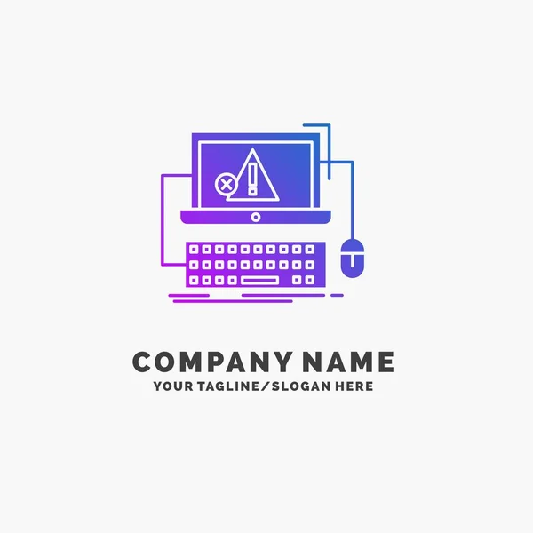 Computer Crash Fout Fout Paarse Business Logo Template Systeem Plaats — Stockvector