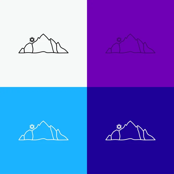 Hill Landschap Natuur Berg Scène Pictogramachtergrond Verschillende Lijn Stijl Design — Stockvector