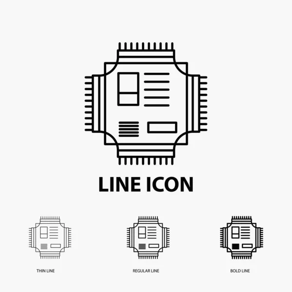 Чип Cpu Микрочип Процессор Технология Icon Thin Hellar Bold Line — стоковый вектор