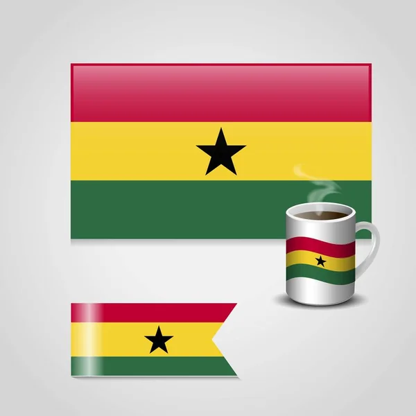 Bandera Ghana Impresa Taza Café Bandera Pequeña — Vector de stock