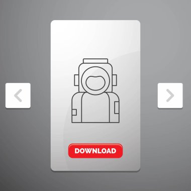 astronot, uzay, uzaylı, kask, rekreasyon Pagination Slider tasarımı ve kırmızı Download düğme çizgisi simgesinde suit