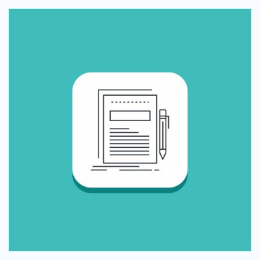 Düğme için iş, belge, dosya, kağıt, yuvarlak sunu satırı simgesi turkuaz arka plan