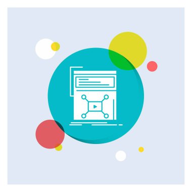Pazarlama, sayfa, video, web, Web sitesi beyaz glif simgesi renkli daire arka plan