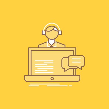 destek, sohbet, müşteri, servis, düz çizgi dolu kutsal kişilerin resmi yardım. Güzel Logo düğme UI ve Ux, Web veya mobil uygulama için sarı arka plan üzerinde