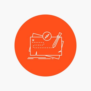 Oyun, harita, misyon, quest, daire arka plan beyaz satırı simgesi rolünde. vektör simge tasarlamak