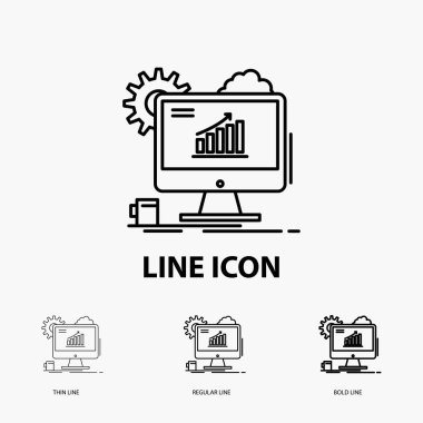 Analytics, grafik, seo, web, ince, normal ve kalın çizgi stili ayarı simgesi. Vektör çizim