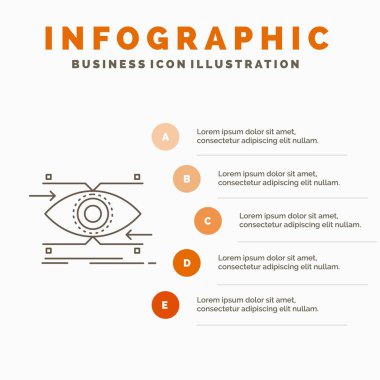 Dikkat, göz, odak, seyir, vizyon Infographics şablon web sitesi ve sunum için. Gri simgesi turuncu Infographic stil vektör çizim ile satır