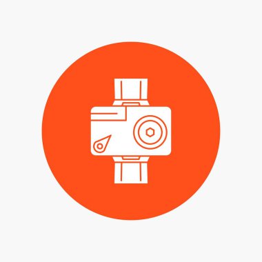 Kamera, Aksiyon, dijital, video, beyaz glif simgesini daire içinde fotoğraf. Düğmesi illüstrasyon vektör