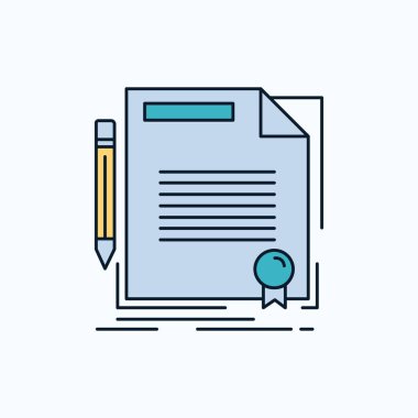 anlaşma, sözleşme, anlaşma, belge, düz simgesi kağıt. yeşil ve sarı işaret ve sembolleri Web sitesi ve mobil appliation için. vektör çizim